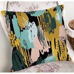 - 7886 - Realhomes Siyah Zemin Üzerinde Soyut Çizimli Geometrik Desen Modern Yastık Kırlent Kılıfı Realhomes