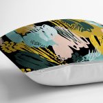 - 7886 - Realhomes Siyah Zemin Üzerinde Soyut Çizimli Geometrik Desen Modern Yastık Kırlent Kılıfı Realhomes