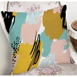 Rengarenk Pastel Zemin Üzerinde Siyah Çiçek Desenli Modern Yastık Kırlent Kılıfı Realhomes