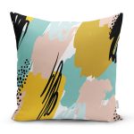 Rengarenk Pastel Zemin Üzerinde Siyah Çiçek Desenli Modern Yastık Kırlent Kılıfı Realhomes