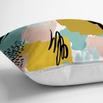 Rengarenk Pastel Zemin Üzerinde Siyah Çiçek Desenli Modern Yastık Kırlent Kılıfı Realhomes