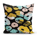 - 7890 - Realhomes Siyah Zemin Üzerinde Renkli Geometrik Desenli Dijital Baskılı Modern Yastık Kılıfı Realhomes