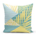 - 7892 - Realhomes Renkli Zemin Üzerinde Geometrik Desenli Yaprak Motifli Yastık Kırlent Kılıfı Realhomes