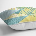 - 7892 - Realhomes Renkli Zemin Üzerinde Geometrik Desenli Yaprak Motifli Yastık Kırlent Kılıfı Realhomes