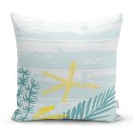 - 7894 - Realhomes Beyaz Zemin Üzerinde Renkli Soyut Çizimli Yaprak Desenli Yastık Kırlent Kılıfı Realhomes