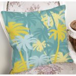 - 7897 - Realhomes Renkli Zemin Üzerinde Soyut Çizimli Palmiyeler Modern Yastık Kırlent Kılıfı Realhomes
