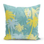 - 7897 - Realhomes Renkli Zemin Üzerinde Soyut Çizimli Palmiyeler Modern Yastık Kırlent Kılıfı Realhomes