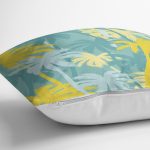 - 7897 - Realhomes Renkli Zemin Üzerinde Soyut Çizimli Palmiyeler Modern Yastık Kırlent Kılıfı Realhomes