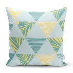 - 7898 - Realhomes Renkli Zemin Üzerinde Geometrik Desenli Palmiyeler Modern Yastık Kırlent Kılıfı Realhomes