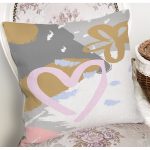 Renkli Zemin Üzerinde Soyut Çizimli Kalp Desenli Modern Yastık Kırlent Kılıfı Realhomes