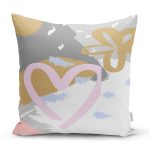 Renkli Zemin Üzerinde Soyut Çizimli Kalp Desenli Modern Yastık Kırlent Kılıfı Realhomes
