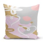 Renkli Zemin Üzerinde Soyut Çizimli Kalp Desenli Modern Yastık Kırlent Kılıfı Realhomes