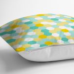 - 7911 - Realhomes Beyaz Zemin Üzerinde Renkli Geometrik Desenli Dijital Baskılı Modern Yastık Kılıfı Realhomes