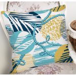 - 7914 - Realhomes Beyaz Zemin Ğzerşnde Renkli Yaprak Desenli Halat Motifli Yastık Kırlent Kılıfı Realhomes