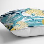 - 7914 - Realhomes Beyaz Zemin Ğzerşnde Renkli Yaprak Desenli Halat Motifli Yastık Kırlent Kılıfı Realhomes