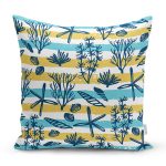 - 7915 - Realhomes Beyaz Zemin Üzerinde Renkli Modern Çizgili Deniz Motifli Yastık Kırlent Kılıfı Realhomes