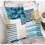 - 7916 - Realhomes Beyaz Zemin Üzerinde Renkli Modern Çizgili Yaprak Motifli Yastık Kırlent Kılıfı Realhomes