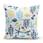 - 7917 - Realhomes Beyaz Zemin Üzerinde Renkli Deniz Motifli Yastık Kırlent Kılıfı Realhomes