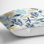 - 7917 - Realhomes Beyaz Zemin Üzerinde Renkli Deniz Motifli Yastık Kırlent Kılıfı Realhomes