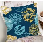 - 7918 - Realhomes Renkli Zemin Üzerinde Geometrik Desenli Yaprak Motifli Yastık Kırlent Kılıfı Realhomes