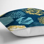 - 7918 - Realhomes Renkli Zemin Üzerinde Geometrik Desenli Yaprak Motifli Yastık Kırlent Kılıfı Realhomes