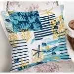 - 7919 - Realhomes Beyaz Zemin Üzerinde Renkli Deniz Motifli Yastık Kırlent Kılıfı Realhomes