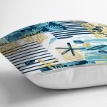 - 7919 - Realhomes Beyaz Zemin Üzerinde Renkli Deniz Motifli Yastık Kırlent Kılıfı Realhomes