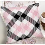 Beyaz Zeminli Siyah Ekose Desenli Dijital Baskılı Modern Yastık Kırlent Kılıfı Realhomes