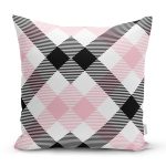 Beyaz Zeminli Siyah Ekose Desenli Dijital Baskılı Modern Yastık Kırlent Kılıfı Realhomes