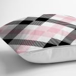 Beyaz Zeminli Siyah Ekose Desenli Dijital Baskılı Modern Yastık Kırlent Kılıfı Realhomes