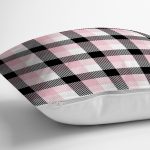 Beyaz Zeminli Siyah Ekose Desenli Dijital Baskılı Modern Yastık Kırlent Kılıfı Realhomes