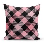 Renkli Pastel Zemin Üzerinde Siyah Ekose Desenli Modern Yastık Kırlent Kılıfı Realhomes