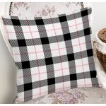 Beyaz Zeminli Siyah Ekose Desenli Dijital Baskılı Modern Yastık Kırlent Kılıfı Realhomes