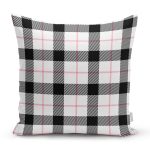 Beyaz Zeminli Siyah Ekose Desenli Dijital Baskılı Modern Yastık Kırlent Kılıfı Realhomes