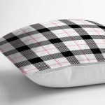 Beyaz Zeminli Siyah Ekose Desenli Dijital Baskılı Modern Yastık Kırlent Kılıfı Realhomes