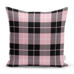 - 7927 - Realhomes  Renkli Pastel Zemin Üzerinde Siyah Ekose Desenli Modern Yastık Kırlent Kılıfı Realhomes