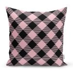 Renkli Pastel Zemin Üzerinde Siyah Ekose Desenli Modern Yastık Kırlent Kılıfı Realhomes
