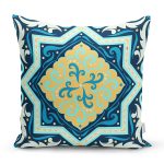 - 7938 - Realhomes Renkli Zemin Üzerinde Çini Desenli Dijital Baskılı Modern Yastık Kırlent Kılıfı Realhomes