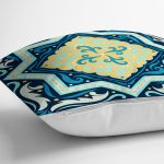 - 7938 - Realhomes Renkli Zemin Üzerinde Çini Desenli Dijital Baskılı Modern Yastık Kırlent Kılıfı Realhomes