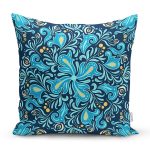 - 7939 - Realhomes Renkli Zemin Üzerinde Çini Desenli Dijital Baskılı Modern Yastık Kırlent Kılıfı Realhomes