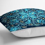 - 7939 - Realhomes Renkli Zemin Üzerinde Çini Desenli Dijital Baskılı Modern Yastık Kırlent Kılıfı Realhomes