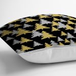 Siyah Zemin Üzerinde Gold Detaylı Çamağacı Desenli Modern Yastık Kırlent Kılıfı Realhomes