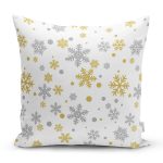 Beyaz Zemin Üzerinde Gold Detaylı Kartanesi Desenli Yastık Kırlent Kılıfı Realhomes