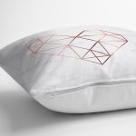 - 7962 - Realhomes Beyaz Zemin Üzerinde Geometrik Desenli Kalp Motifli Yastık Kırlent Kılıfı Realhomes