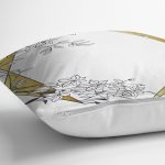 - 7970 - Realhomes Beyaz Zemin Üzerinde Gold Detaylı Gül Motifli Dijital Baskılı Modern Yastık Kılıfı Realhomes