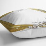 Gold Zemin Üzerinde Beyaz Gül Motifli Dijital Baskılı Modern Yastık Kırlent Kılıfı Realhomes