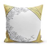 Gold Zemin Üzerinde Beyaz Gül Motifli Dijital Baskılı Modern Yastık Kırlent Kılıfı Realhomes