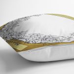 Gold Zemin Üzerinde Beyaz Gül Motifli Dijital Baskılı Modern Yastık Kırlent Kılıfı Realhomes