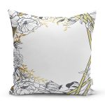 Beyaz Zemin Üzerinde Gold Detaylı Gül Motifli Dijital Baskılı Modern Yastık Kılıfı Realhomes