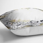 Beyaz Zemin Üzerinde Gold Detaylı Gül Motifli Dijital Baskılı Modern Yastık Kılıfı Realhomes